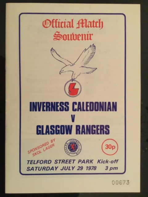 Inverness Caledonian v Rangers Friendly Programme July 1978