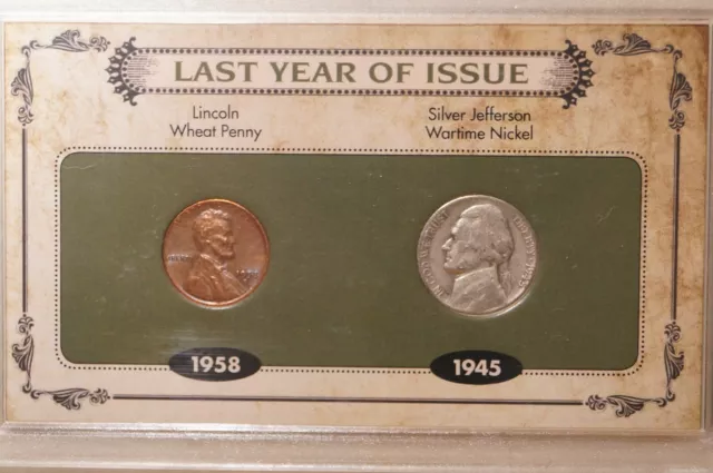 Last Year Of Issue Coins 1958 Lincoln Wheat And 1945 Silver Jefferson Nickel
