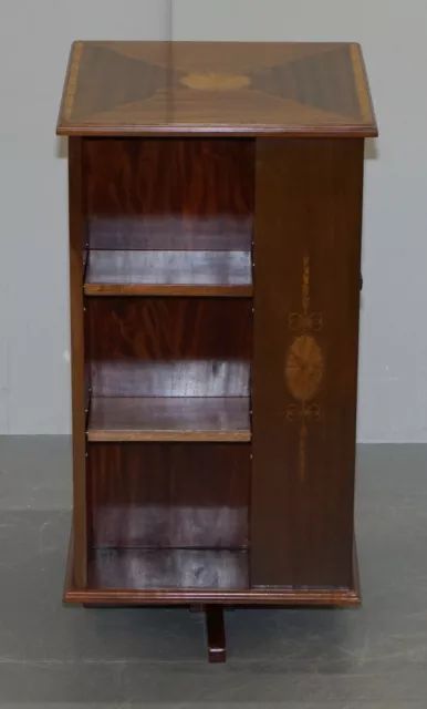 Circa 1900 Edwardian Burr Walnut & Mahogany Revolving Bookcases Sheraton Inlaid 2