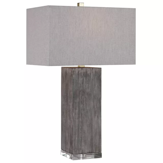 Rustic Gray Brown Modern Rectangle Block Table Lamp | Square Brass Industrial