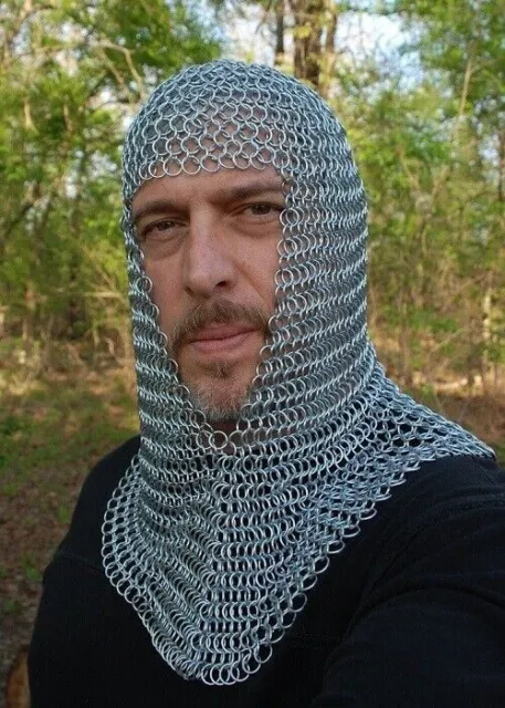 New Chain Mail Coif Armor Hood for Hauberk Knights Steel Chainmail 10mm Butted