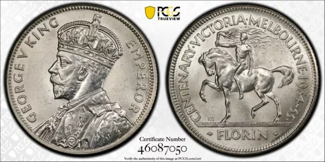 Australia 1934-35 Melbourne Centenary Silver Florin Coin PCGS MS64 Choice Unc