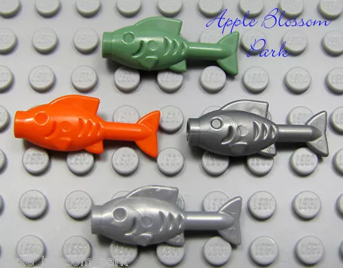 NEW Lego Lot/4 FISH Minifig Ocean Sea Food Animal Green Orange Pearl Gray/Silver