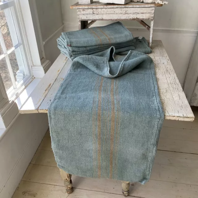 Dyed Blue Grain Sack Caramel Stripe Linen Fabric Rustic Grainsack Vintage hemp