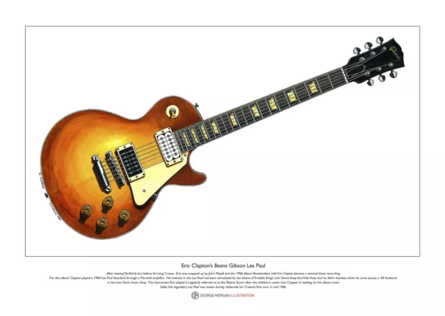 Eric Clapton's Beano Gibson Les Paul Limited Edition Fine Art Print A3 size