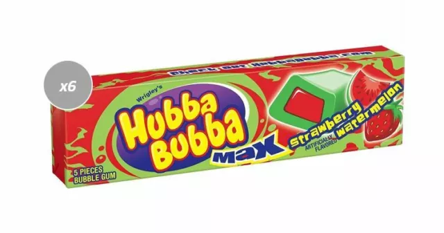 901987 6 x 5 PIECE PACK HUBBA BUBBA MAX STRAWBERRY WATERMELON FLAVOUR BUBBLE GUM