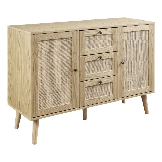 47" Solid Wood and Rattan 3-Drawer Sideboard - Natural