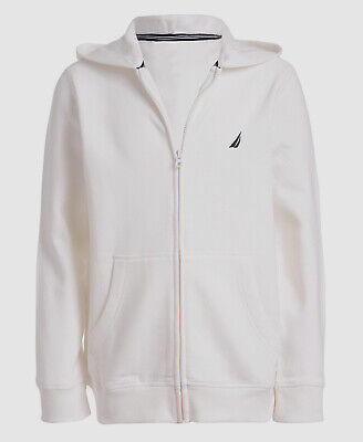 $45 Nautica Kids Boy's White Full-Zip Fleece Logo Zip-up Hoodie Size XL
