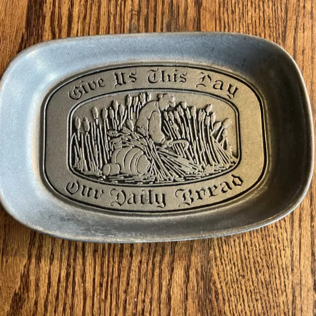 Vintage Wilton ARMetale Pewter  Bread Tray "Give Us This Day Our Daily Bread"