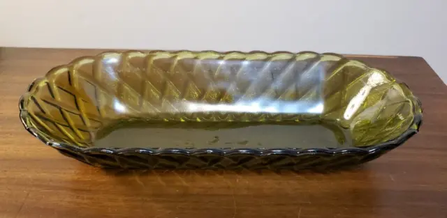 Tazón ovalado de vidrio de Indiana cesta de aguacate tejido MCM baratija retro