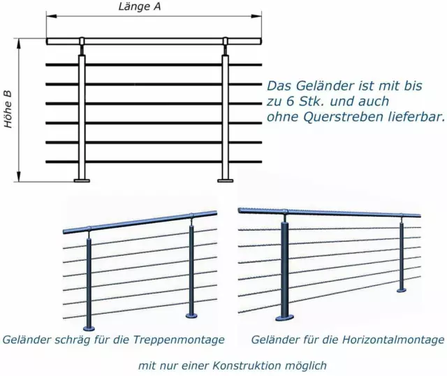 Acier Inox Handlauf-Geländer Avec 2 Poteau Balustrade Léger Montage 2