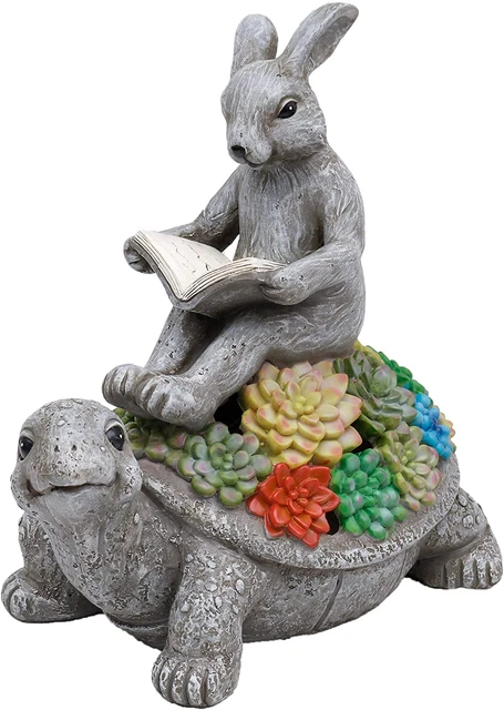 Garden Statues Rabbit Turtle Solar Easter Decoration Outdoor Statues Tortoise Bu