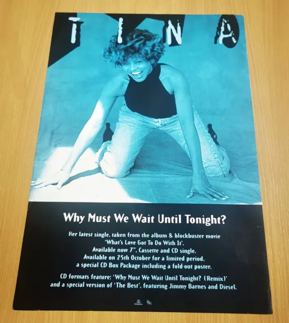 TINA TURNER Original 1993 PROMO ONLY Poster Why Must We Wait Until Tonight ? 2