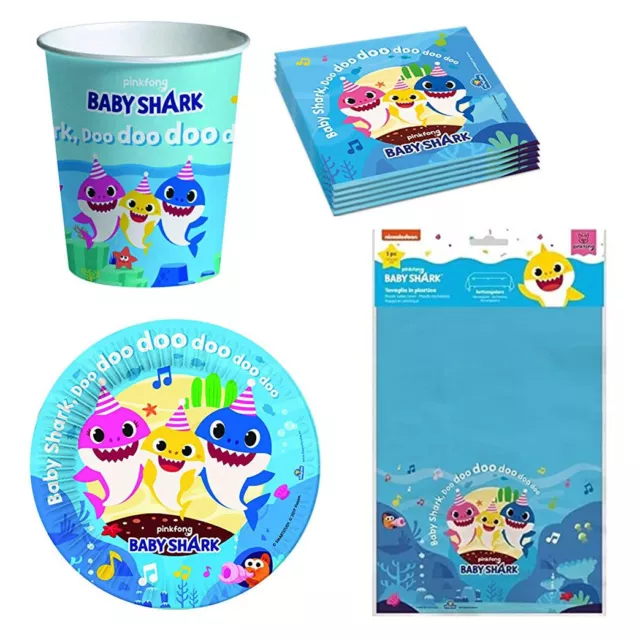 KIT PARTY BABY SHARK Set Completo Festa Compleanno Bambino Bambina con Tovaglia