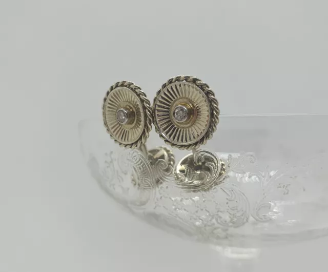 Paire de boutons de manchette en or massif blanc et diamants 7,2 g