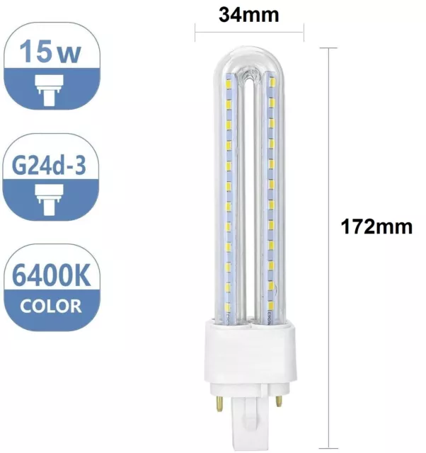 Lampada LED G24, bianca,bianco freddo,lampadina 6400-6500K faretto G 24 15W 15