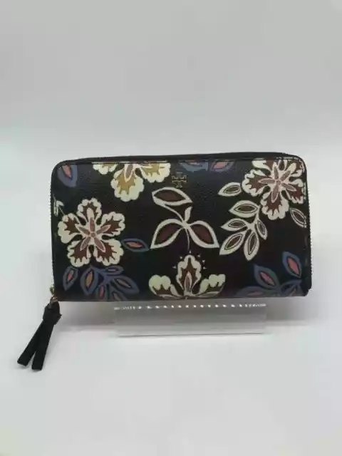 Pre-Owned Tory Burch Black Floral Wallet Bi-Fold Wallet