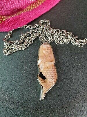 Old Nagaland Carved Mermaid Pendant  on Chain …beautiful collection