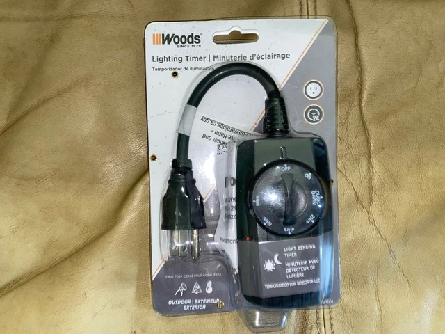 Temporizador de 24 horas para exteriores Woods 2001 con sensor de luz fotocélula