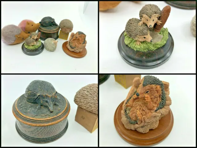 Collection 7 HEDGEHOG Figurines / Trinket Box Made/England -USA Yarn Wood Resin