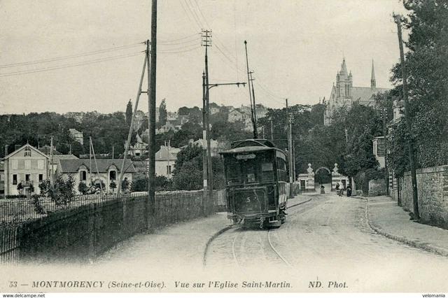 S6432 cpa 95 Montmorency - vue sur l'Eglise St Martin " Tramway "
