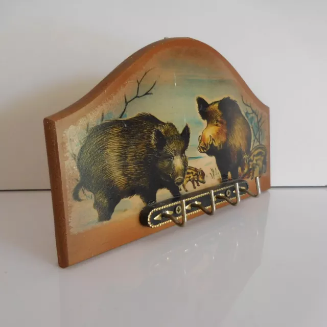 Porte-clefs mural chasse sanglier fait main vintage art déco design XX PN France