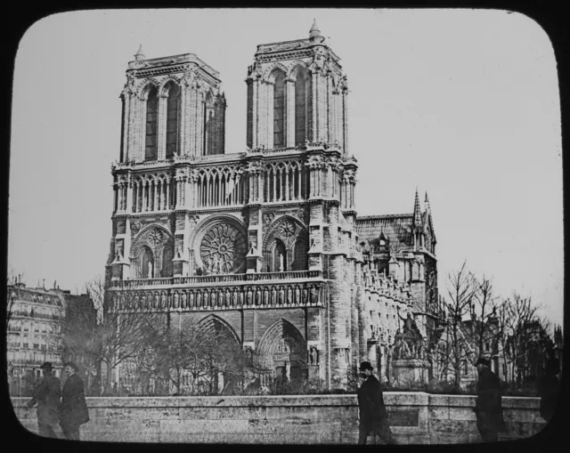 NOTRE DAME FROM THE WEST PARIS FRANCE C1890 OLD PHOTOGRAPH Magic Lantern Slide