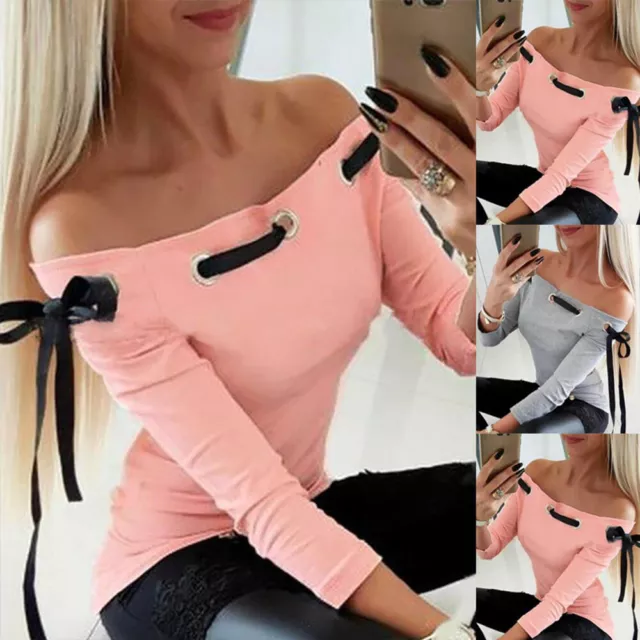 Sexy Womens Off Shoulder Shirt Ladies Casual Party Slim Fit Clubwear Blouse Tops