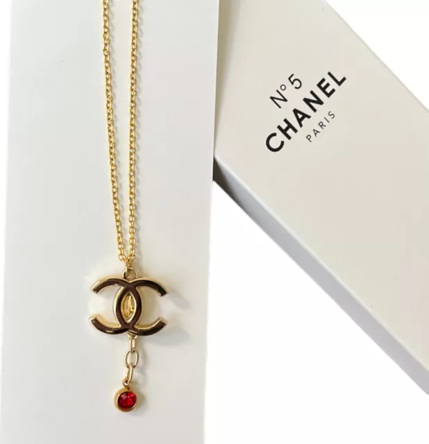 CHANEL REPURPOSED CC Logo Dangle Necklace 925 14K Gold Plated