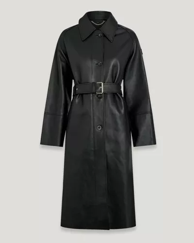 Belstaff Dune Leather Belted Trench Coat In Black IT42 UK10 US 8 NEW NWT