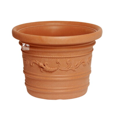 Vaso Tondo Festonato In Resina Bianca - Diametro 50cm, Altezza 37cm, Per Esterni