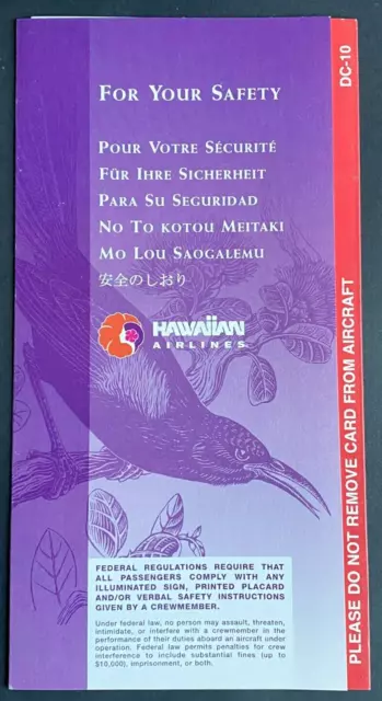 Hawaiian Airlines DC-10 Safety Card - 8/99