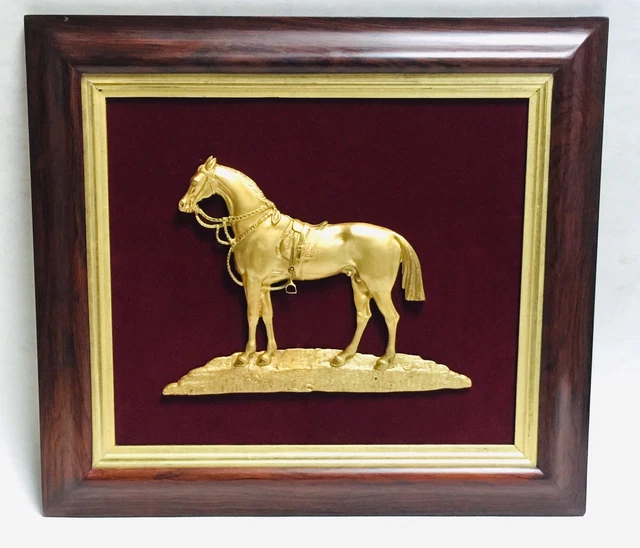 ANTIQUE BRONZE ARABIAN Stallion French Race Horse Plaque Original Frame 1800's £1,605.19