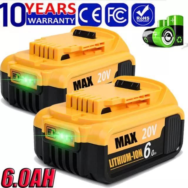 2x 18V 6000mAh Li-ion Battery for Dewalt XR DCB180 DCB181 DCB182 DCB200 DCF885