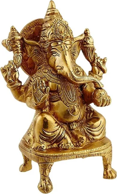 Ganpati Brass Statue Indian Hand Crafted Religious Sculpture Ganesha (5.5 IncH)