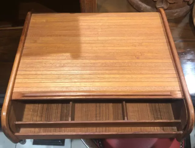 Mid-Century Modern Danish TEAK Wood Roll Top Desk Cabinet Cassette STORAGE Box