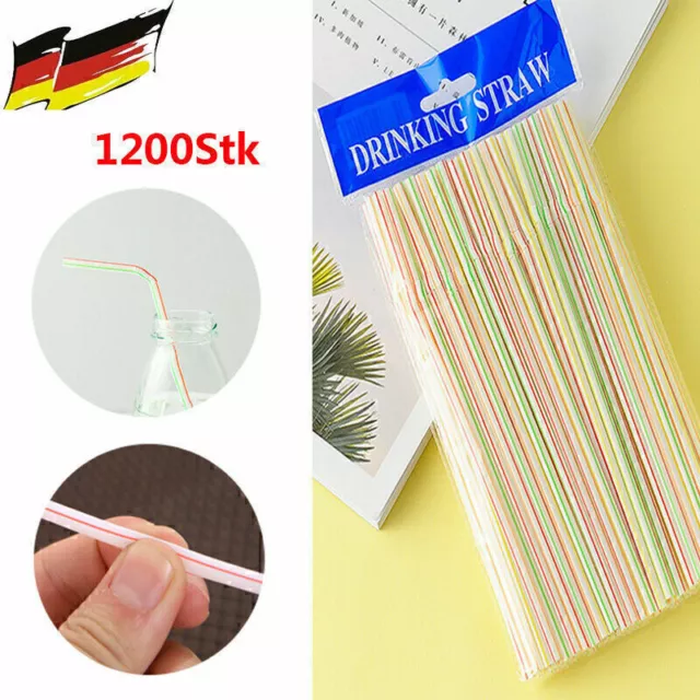1200PCS Bendable Drinking Straws Flexible Plastic Tubes Colorful Straw with K I9