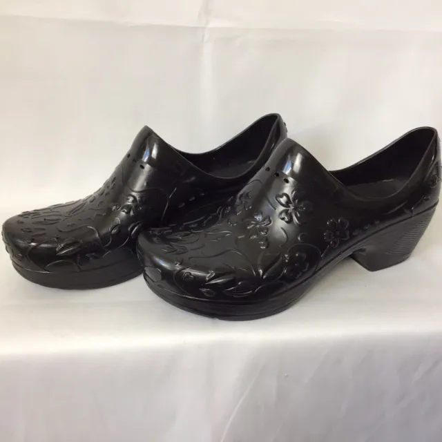 Dansko Clog Mules Shoes 42 Black Pixie Molded Floral Embossed Slip Resistant