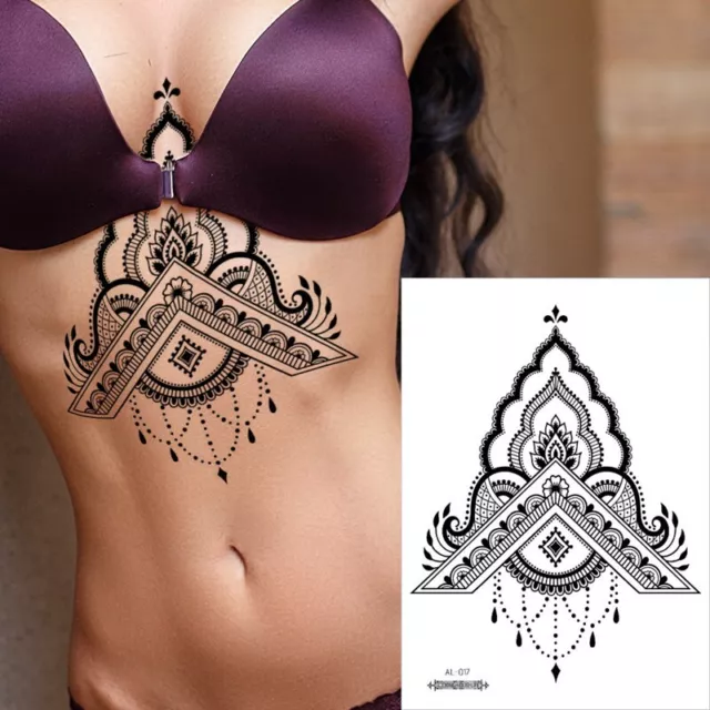 SEXY Womens Chest Under Boob Back Sternum Temporary Tattoo Transfers Band  Large