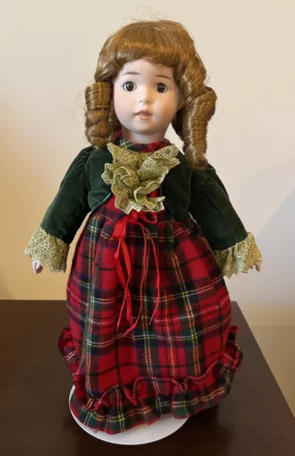 Vintage 16” Happyland Heirloom Treasure Porcelain Girl Christmas Doll With Stand