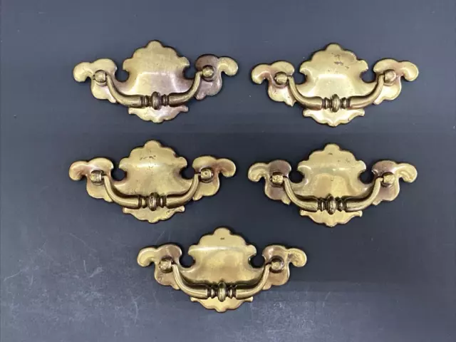 4.5" KRC Batwing Drawer Dresser Furniture Pulls Handles Brass Vintage Lot of 5