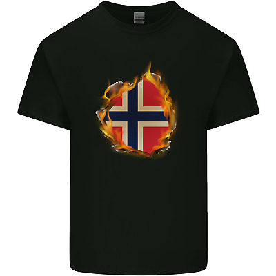 The Norwegian Flag Fire Effect Norway Mens Cotton T-Shirt Tee Top