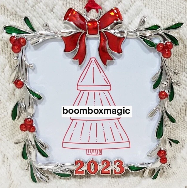 🎄2023 Christmas Tree Ornament Photo Picture Frame Holly Berry Square Hanger