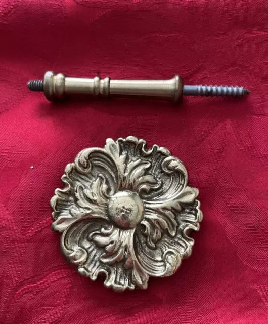 One Vintage Solid Brass Curtain Drapery Medallion Hold Tone Tieback