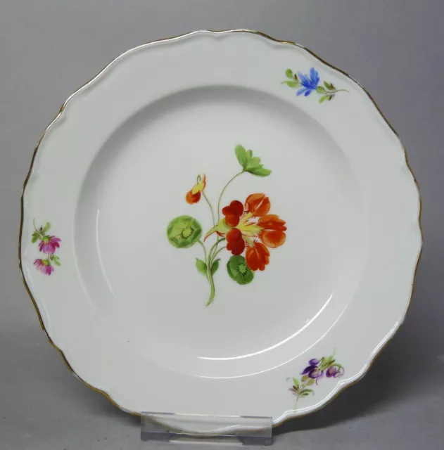 (H4396) Meissen Gebäckteller, bunte Blumenmalerei, Goldrand