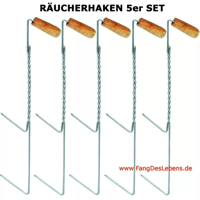 5er Set Räucherhaken mit Holzgriff und 2 Spießen DORA Forelle Fleisch Geflügel