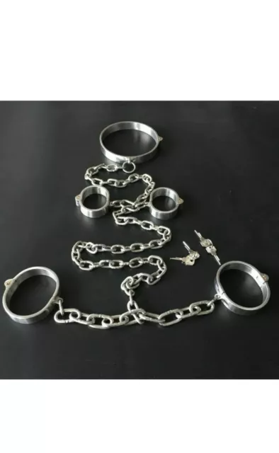 Menottes de Cheville de Collier Métal d'acier 304 Cuffs Slave BDSM Bondage Set