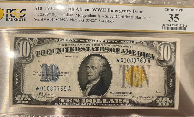 1934A $10 North Africa WWII Emergency Issue FR-2309* - "STAR NOTE" - PMG 35