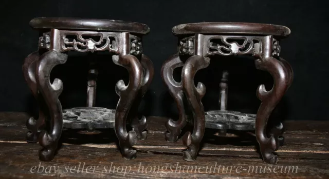 7.6" Old Chinese Black sanders Wood Dynasty Stool Table Furniture Statue Pair