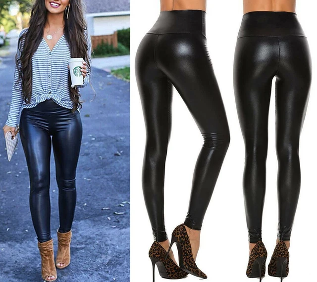 STARBILD Wet Look Faux Leather Leggings, Butt Push Up High Waist Leather  Leggings Full Length Tight Leather Legging Trousers For Women